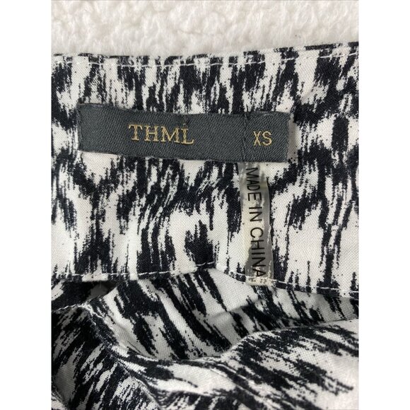 THML Dress Womens XS Navy White Ikat Print Sleeveless Pockets Boho Festival Mini - Picture 7 of 12